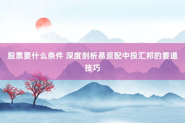 股票要什么条件 深度剖析易资配中投汇邦的要道技巧