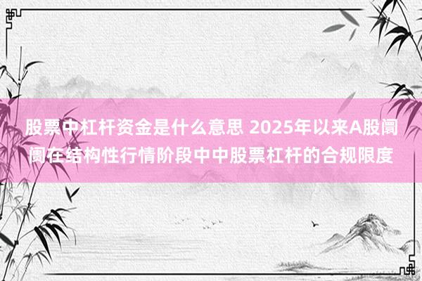 股票中杠杆资金是什么意思 2025年以来A股阛阓在结构性行情阶段中中股票杠杆的合规限度