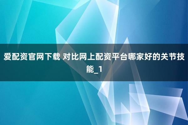 爱配资官网下载 对比网上配资平台哪家好的关节技能_1